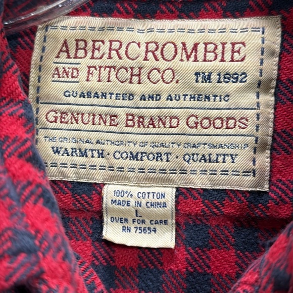 Abercrombie & Fitch VTG Flannel mini buffalo check Red/blue Men’s SZ L Classic - Picture 3 of 9